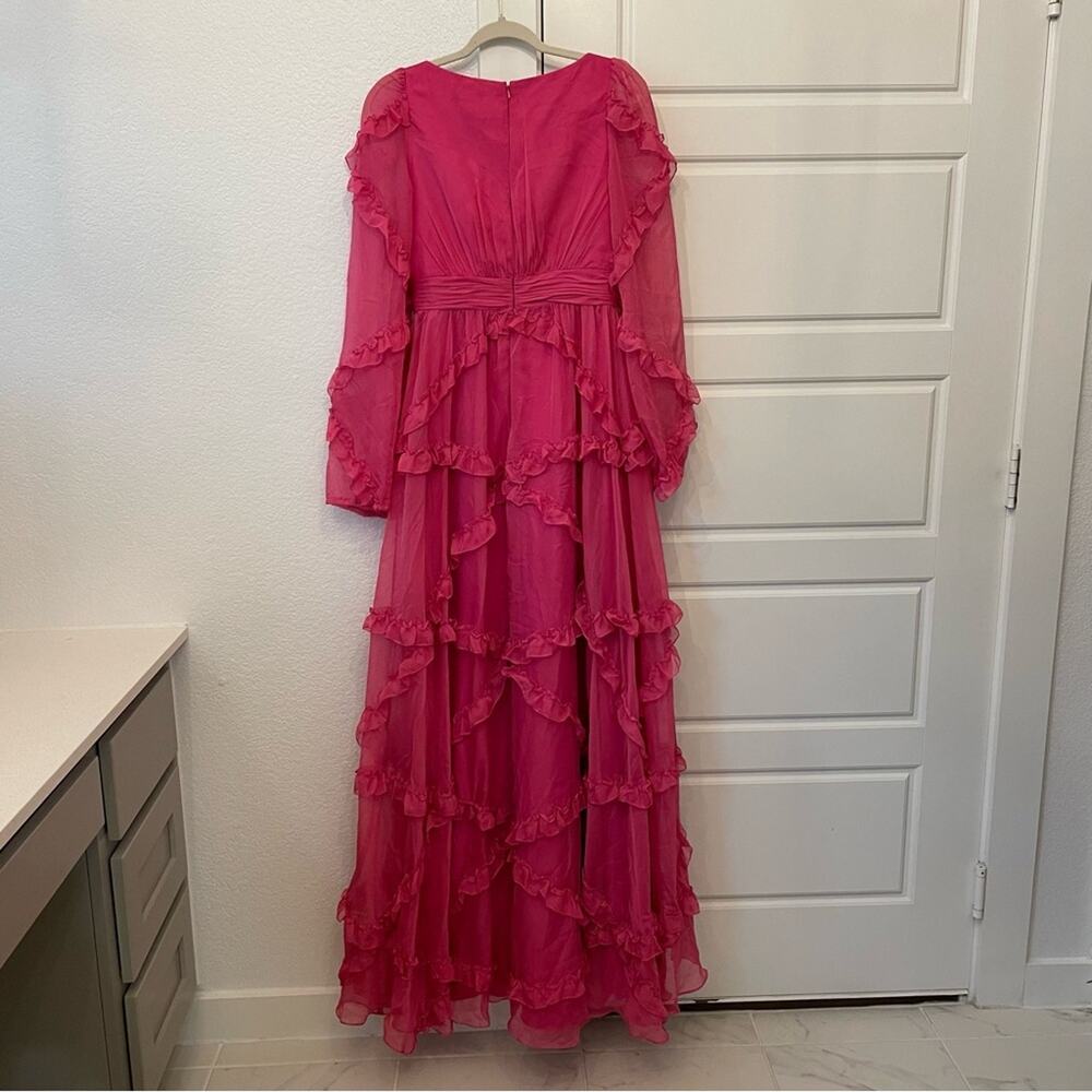Mac Duggal A68223 Cascaded Ruffles Puff Sleeve Gown - Picture 5 of 7